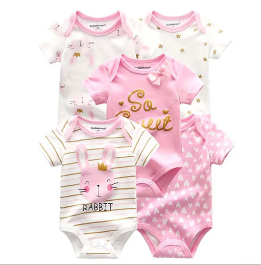 5-Pack Baby Onesies | Soft Cotton Bodysuits – Cute Printed Designs