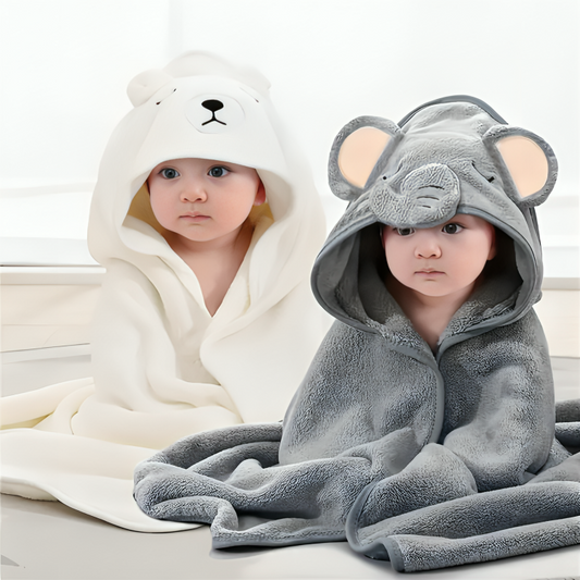 Cartoon Baby Bath Towels – Soft Hooded Towels in 4 Cute Colors